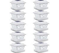 TRAHOO-SIEDiNLAR Solar Post Cap Lights Outdoor Glass 2 Color Modes 8 LEDs for 4x4 5x5 6x6 Wooden Vinyl Posts Fence Deck Patio Decoration Warm White & Cool White Lighting White (10 Pack)
