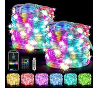 TRAHOO-Smart App Control Christmas Lights,2 * 33FT 200LEDs RGB Hanging Fairy Lights,DIY Color&Music Sync USB String Lights for Bedroom,Party,Wedding,Birthday,Christmas Decoration(IP65 Waterproof)