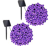 TRAHOO-Solar Christmas Lights, 2 Packs Total 144ft 400 LED 8 Modes Solar String Lights, Waterproof Solar Outdoor Christmas Lights for Garden, Patio, Fence, Balcony, Christmas Tree Decor - Purple