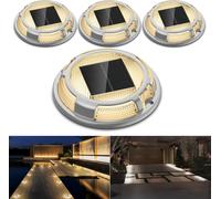 TRAHOO-Solar Driveway Lights Dock Lights Waterproof 4 Pack, 2 Colors in 1 Outdoor LED Solar Deck Lights, Solar Powered Walk Way Lights Road Marker for Warning Stair Pathway Patio(Warm & Cool)
