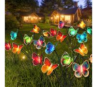 TRAHOO-Solar Garden Lights Outdoor Waterproof, 3 Pack Outdoor Solar Butterfly Lights with 2 Lighting Modes, Sway by Wind, Color Changing LED Outdoor Solar Lights for Patio Yard Lawn Path Garden Decor