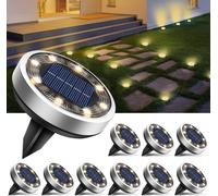 TRAHOO-Solar Ground Lights, 10 Pack 8LED Solar Lights Outdoor Waterproof Garden, Pathway Lights Solar Powered in-Ground Lights, Disk Lights Landscape Lighting for Lawn Patio Yard Driveway, Warm White