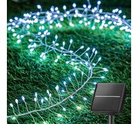 TRAHOO-Solar Lights for Outside, 19.6Ft 240 LED Solar String Lights Outdoor Waterproof, 8 Modes Firecracker Balcony Lights for Tree Patio Christmas Party Wedding Decor (Pure White)
