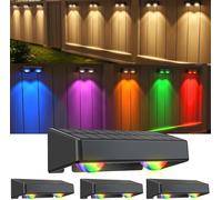 TRAHOO-Solar Lights Outdoor 4 Pack, RGBWW Solar Fence Lights with 11 Color Modes, IP65 Waterproof Solar Deck Lights, Auto On/Off Dusk to Dawn Solar Garden Lights for Wall Yard Patio Railing Decoratio