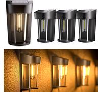 TRAHOO-Solar Lights Outdoor 4 Packs, Auto On/Off Solar Fence Lights with Edison LED Bulbs, Waterproof Dusk to Dawn Solar Garden Lights for Patio Hallway Garage Stairs Backyard Decor, Warm White