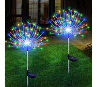 TRAHOO-Solar Lights Outdoor for Garden Decor-2 Pack 120 LED Solar Garden Firework Stake Lights Waterproof Sparklers Solar Outside Lights for Yard, Pathway, Garden, Patio, Backyard, Multicolor