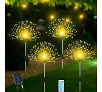 TRAHOO-Solar Lights Outdoor for Garden Decor-4 Pack Total 480 LED Solar Garden Firework Stake Lights Waterproof Sparklers Solar Outside Lights for Yard, Pathway, Garden, Patio, Backyard, Warmwhite