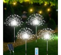 TRAHOO-Solar Lights Outdoor for Garden Decor-4 Pack Total 480 LED Solar Garden Firework Stake Lights Waterproof Sparklers Solar Outside Lights for Yard, Pathway, Garden, Patio, Backyard, White