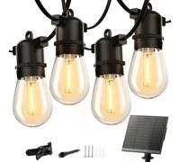 TRAHOO-Solar Outdoor String Lights - 48Ft Patio Lights with 15+1 LED Shatterproof Bulbs, 3 Light Modes, Remote Control, Timing, Outside Weatherproof Hanging Lights for Backyard Party Decor