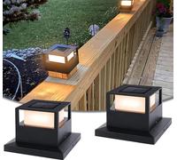 TRAHOO-Solar Post Lights, 2 Pack Outdoor Garden Solar Powered Fence Post Cap Lights with SMD LEDs Waterproof Light Decorative for Fence Deck or Patio Decor, Fits 4x4, 5x5 or 6x6 Wooden Posts