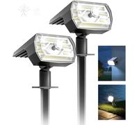TRAHOO-Solar Spot Lights Outdoor 2 Pack 60 LED/3 Modes Solar Motion Sensor Lights with Optical Lenses, IP67 Waterproof Outdoor Solar Lights, Auto ON/Off Solar Lights Outdoor for Yard, Garden, Lawn