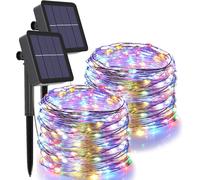 TRAHOO-Solar String Lights, 2 Pack 100 LED Solar Fairy Lights 33 Feet 8 Modes Waterproof Solar Christmas Lights for Indoor Outdoor Patio Yard Trees Christmas Wedding Party Decor,Multi-Color