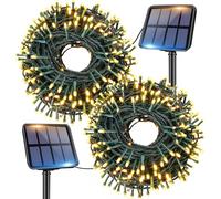 TRAHOO-Solar String Lights Outdoor, 2 Pack 66 FT 200 LEDs Solar Powered Fairy Lights IP65 Waterproof with 8 Lighting Modes for Party Garden Yard Home Holiday Tree Decoration Lighting, Warm White