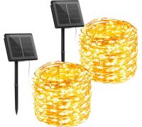 TRAHOO-Solar String Lights Outdoor Waterproof, 2 Packs Total 66FT 200 LED Solar Fairy Lights with 8 Light Modes, Solar Powered Firefly Lights Outdoor for Patio Yard Tree Garden Christmas(Warm White)