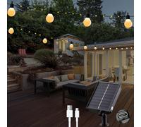 TRAHOO-Solar String Lights Outdoor with 20 G40 Bulbs Waterproof 33 Feet 100 LED Solar String Lights with USB Port 8 Light Modes Solar Powered Lights for Outside Garden Backyard Party Christmas Decora