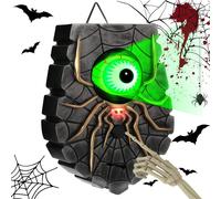 Trahoo-Sonnette Halloween, Halloween Decoration Effrayante, Bouton Activé Yeux Vert Lumineux Tournants Et Sons Terribles, Pvc Qualité Supérieure Sans Odeur Sécurisé, Décor Maison Hantée