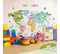 Trahoo-Sticker Muraux De La Distribution Des Animaux Du Grand Monde Autocollant Mural De Carte ¿¿Tanche Pour La Chambre D'enfants Le Jardin D'enfants Et La Salle De Classe