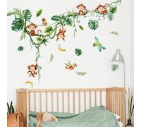 Trahoo-Stickers Muraux Animaux Jungle Singe Lignes Lianes Oiseaux Autocollant Mural Enfant D¿¿Coratifs Pour Chambre Enfant Nursery Salon Stickers Adh¿¿Sifs Cr¿¿Atifs