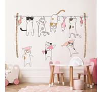 Trahoo-Stickers Muraux Chat Volant Un Poisson Autocollants Muraux Corde ¿¿ Linge Sticker Mural Amovible Deco Stickers Pour Buanderie Chambre De B¿¿B¿¿ P¿¿Pini¿¿Re D'enfant Le Salon D¿¿Coration Murale