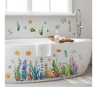 Trahoo-Stickers Muraux Sous La Mer Autocollant Mural Marine Algues Corail Poissons Deco Stickers Salle De Bain Chambre Enfant B¿¿B¿¿ D¿¿Coration