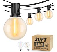 TRAHOO-String Lights for Outside, 30FT Dimmable Outdoor String Lights with 17 Shatterproof G40 LED Edison Bulbs, 2200K Waterproof Connectable Hanging Patio Lights for Balcony Deck Gazebos Backyard