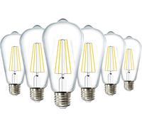 Trahoo-Sunco 6 Pack 60w Vintage Led Edison Bulbs Equivalent 8.5w Cri92 800 Lumens, Dimmable St64 Filament 3000k Warm White E26 Medium Base Light Bulbs High Brightness Clear Glass Waterproof Ul.