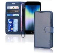 Trahoo-¿¿Tui Portefeuille En Cuir Synth¿¿Tique Pour Iphone Se 2022 5g/2020, Iphone 8/7/6, Avec Porte-Cartes Et Dragonne, Bleu, Fermeture Magn¿¿Tique Pour Iphone Se 3/Se 2/Iphone 8 7 6 6s 4,7