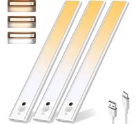TRAHOO-Under Cabinet Lighting Motion Sensor, 3000mAh Rechargeable Battery, Dimmable Magnetic Under Cabinet Lights, 3 Light Colors for Kitchen, Closet, Counter \u2013 3 Pack 20CM