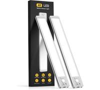 TRAHOO-Under Cabinet Lights,40 LED Rechargeable Battery Operated Motion Sensor Light Indoor, 2 Pack Magnetic Dimmable Closet Lights, Wireless Under Counter Lights for Kitchen, Stairs