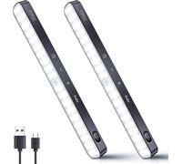 TRAHOO-Under Cabinet Lights Rechargeable, Battery Level Display, 60 LED Motion Sensor Cabinet Light, Dimmable Touch Control, Under Counter Lights for Kitchen, Closet, Cupboard(2 Pack)