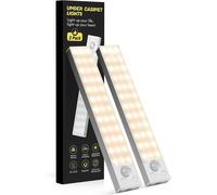 TRAHOO-Under Cabinet Lights, Rechargeable Battery Operated Light with 36 LED, Wireless Motion Sensing Light Indoor, Magnetic Dimmable Closet Light, Under Counter Lights for Kitchen (Warm Lihgt-23CM)