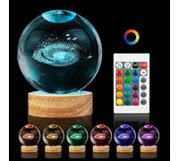 Trahoo-Veilleuse En Forme De Voie Lactée 3d En Forme De Boule De Cristal - Voie Lactée De 8 Cm - 16 Couleurs - Avec Base En Bois - Boule À Neige En Verre Gravée Au Laser - Cadeau Pour Femmes, Enfants