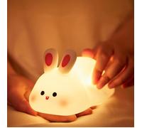TRAHOO-Veilleuse Lapin Enfant Lampe de Chevet Silicone Rechargeable USB Contrôle Tactile Mode de Sommeil Automatique Cadeau