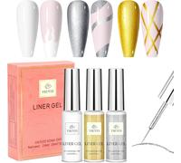 Trahoo-Vernis Semi Permanent, 3pcs Liner Gel Nail Art Or Argent Blanc Wire Drawing Vernis Ensemble Soak-Off Uv Tirez Ligne Stylo Pour Diy Paint Nail Art D¿¿Coration, Gel Line Ongles