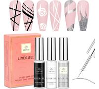 Trahoo-Vernis Semi Permanent Liner, 3pcs Blanc Or Argent Liner Gel Nail Art Vernis ¿¿ Ongles Soak Off Uv Kit De Manucure Pour Diy La Peinture Nail Art Design Vernis Gel D¿¿Coration