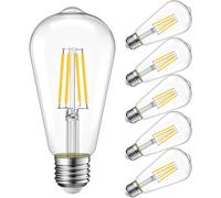 TRAHOO-Vintage LED Edison Light Bulbs, Dimmable 7W (60W Equivalent), ST64 Antique Style, 800 Lumens 2700K Warm White, E26 Decorative Filament Bulb, 6 Pack