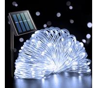 TRAHOO-White Solar Rope Lights Outdoor, 200 LED Solar Rope Lights Outdoor Waterproof, 66Ft 8 Modes Solar Outdoor String Lights for Camping Tree Fence Patio Porch Decor
