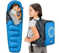 Trail Sac de Couchage Momie Enfant - Sac Couchage Enfant de Camping, Fille ou Garçon, 300 GSM pour 3 Saisons - Duvet Enfant avec Sac à Dos Léger -Bleu