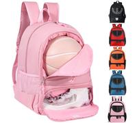TRAILKICKER Sac à dos de basket pour femme avec compartiment pour ballon et chaussures, capacité 30 L, léger et respirant, pour volley, football, sport, voyage, école, gym (rose)