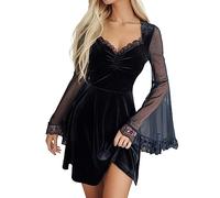 Trailrest Costume d'Halloween pour femme, vêtements d'Halloween pour femme, costume festif, élégant, potelé, tête de mort, rétro, ligne A, robe de cocktail pour femme, élégante, pour mariage, grandes