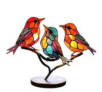 Trailrest Stained - Oiseaux sur branche - Décoration de bureau - Oiseaux en verre coloré sur branche - Ornements de statue d'oiseau plat en métal - Double face - Multicolore pour la décoration de la