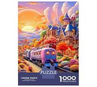 Train 1000 Morceaux Papier Écologique Coloré Train Fantaisie Ville Automne Casse-tête Amateurs Puzzle Niveau Difficulté Équilibré Facile Nettoyer Divertissement Weekend 70x50cm/1000pcs