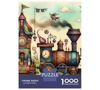 Train 1000 Morceaux Papier Écologique Tour d'horloge de Train Steampunk Whimsical Casse-tête Amateurs Puzzle Niveau Difficulté Équilibré Facile Nettoyer Divertissement Weekend 52x38cm/1000pcs