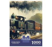Train 1000 Morceaux Papier Écologique Train à Vapeur forêt Chemin de Fer Ciel Nuageux Casse-tête Amateurs Puzzle Entraînement Cérébral Niveau Difficulté Équilibré Divertissement 52x38cm/1000pcs
