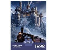 Train 1000 Pièces Papier Résistant Train à Vapeur près de Snow Castle Puzzle Adultes Puzzle Portable Soirée Jeux en Famille Stimulant Et Amusant Facile Ranger 70x50cm/1000pcs