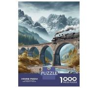 Train 1000 Pièces Papier Solide Puzzle Adultes Train à Vapeur Stone Bridge Mountain Valley Puzzle Portable Soirée Jeux Famille Stimulant Amusant Niveau Difficulté Équilibré 38x26cm/1000pcs
