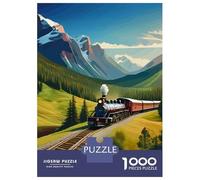 Train 1000 Pièces Papier Solide Puzzle Adultes Train Mountain Valley Forêt Verte Puzzle Portable Soirée Jeux Famille Stimulant Amusant Niveau Difficulté Équilibré 38x26cm/1000pcs