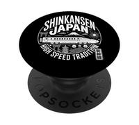 Train à Grande Vitesse Japonais Shinkansen d'époque et Souvenir de Fuji Kanji PopSockets PopGrip Adhésif