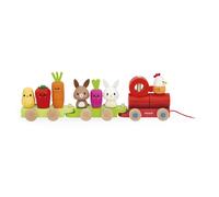 Train à tirer - Janod - JURATOYS - 3 wagons - 16 pièces - Jouet en bois