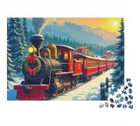 Train à Vapeur 1000 pièces Puzzle soirée Jeu pour Adultes, Train à Vapeur de Noël dans Une vallée de Montagne enneigée, épais Robuste Vibrant Difficile Anti-Stress 38x26cm/1000pcs